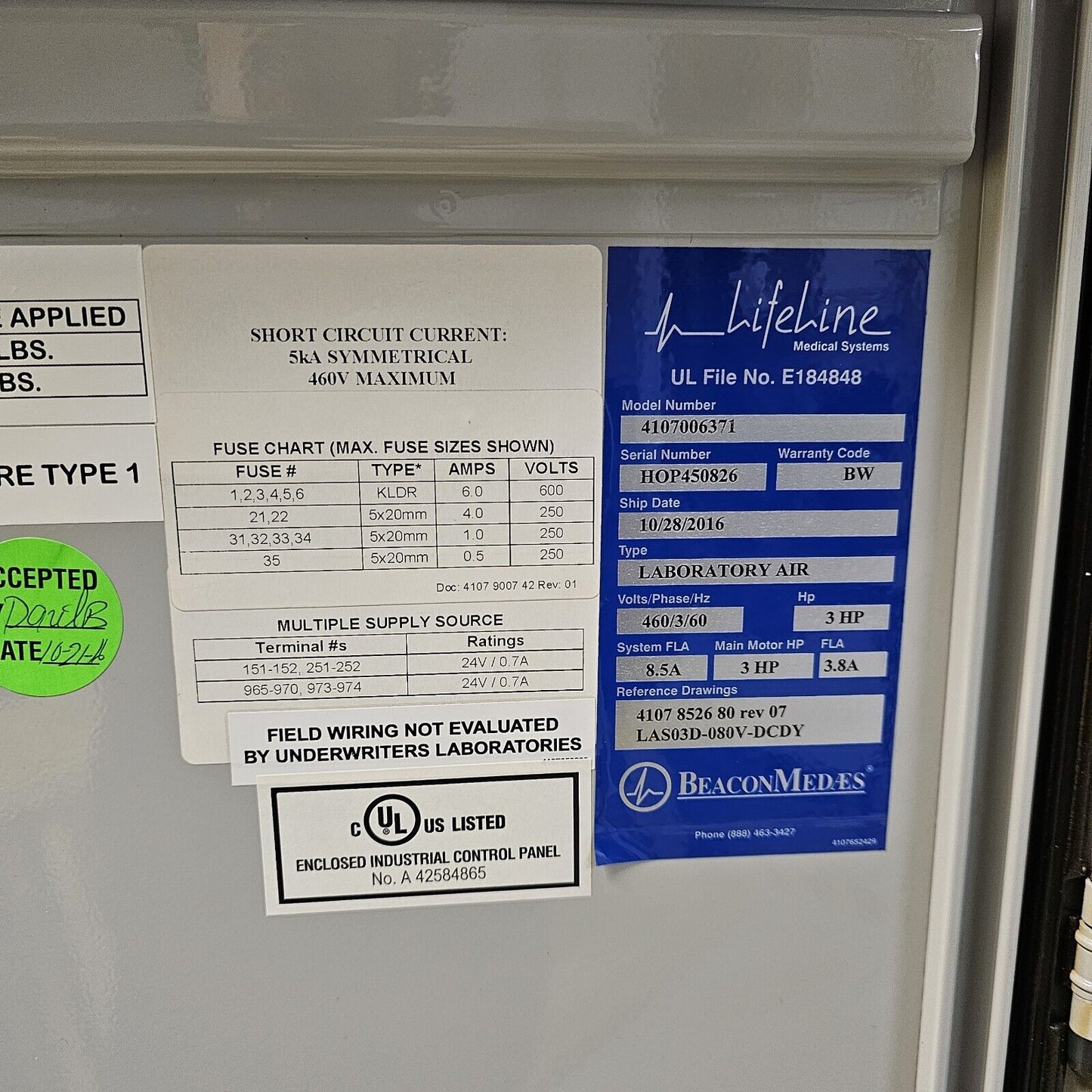BeaconMedaes Duplex 3HP Oil-Less Scroll Laboratory Air Compressor System 460V