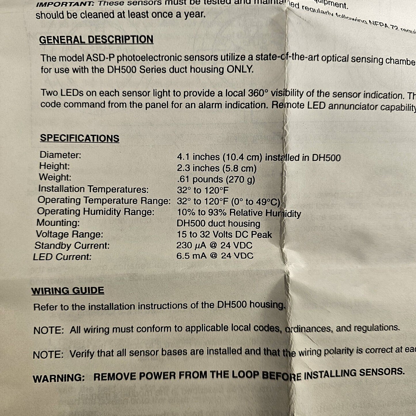 FCI ASD-P Duct Photoelectric Smoke Detector Gamewell ASDP Remote Test Capable