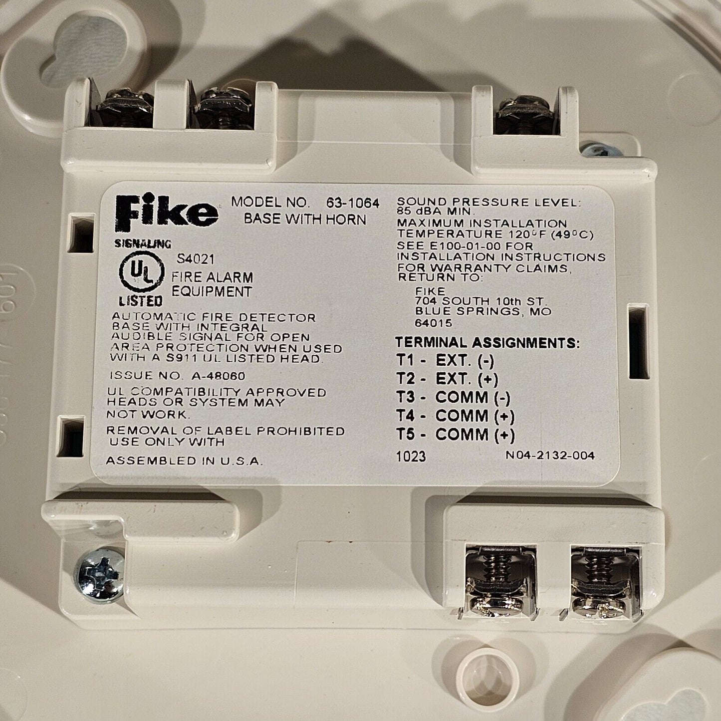 Fike 63-1064 Sounder Base with Horn 631064 Fire Alarm Mount NOS