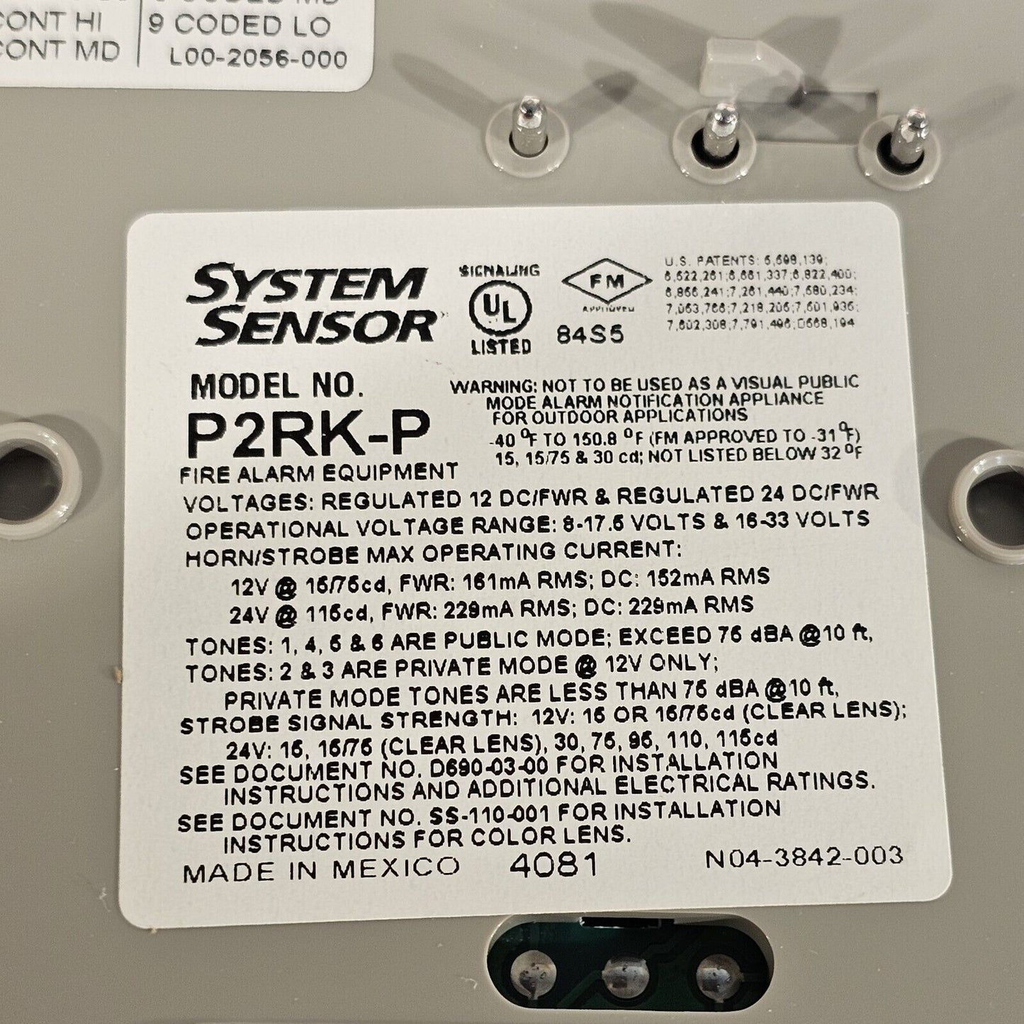 SpectrAlert System Sensor P2RK-P Fire Alarm Horn/Strobe 12/24 VDC Outdoor Red