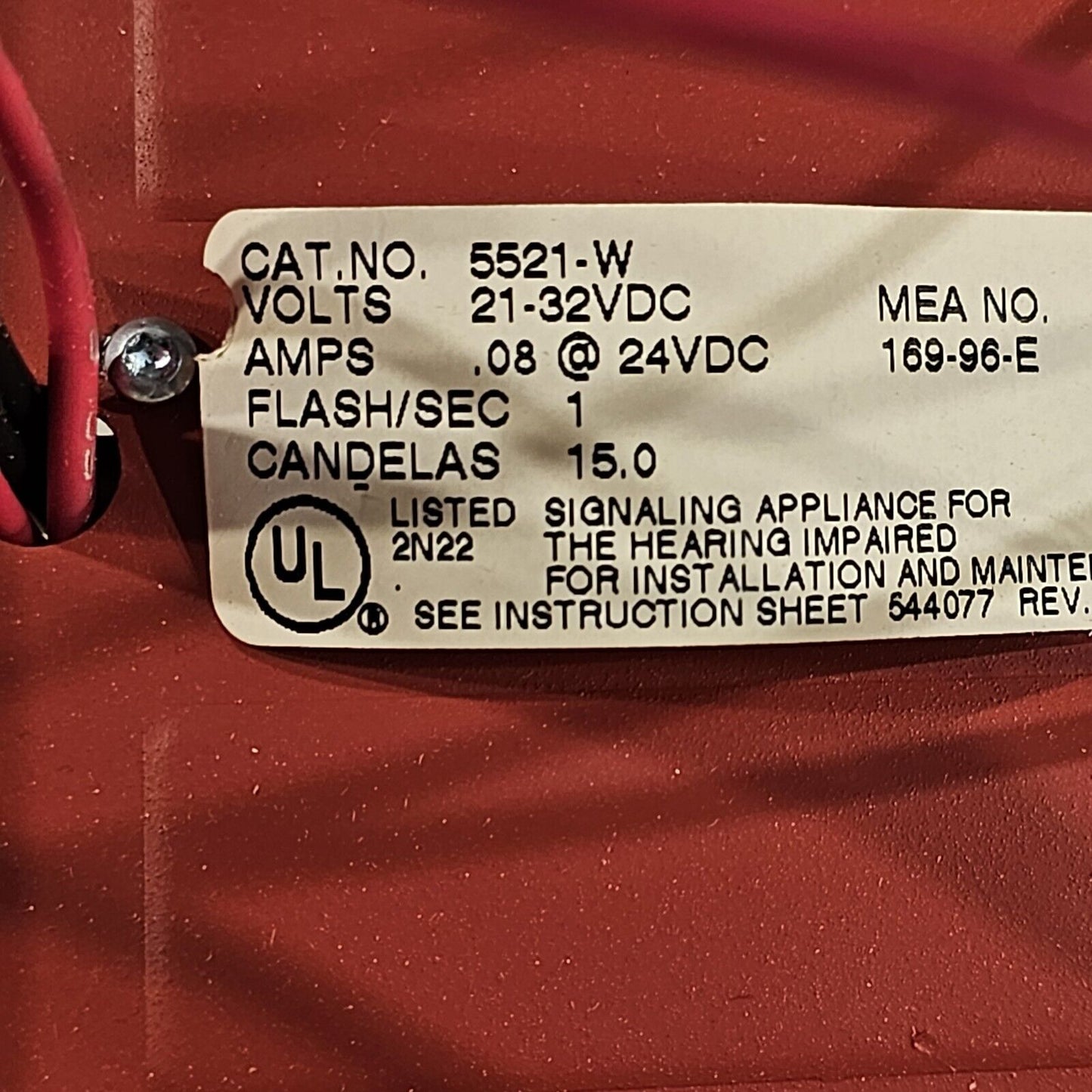 Faraday FOS 5521L-W-14-24-DC Flush Strobe Plate 15/75 Candela Red Fire Alarm