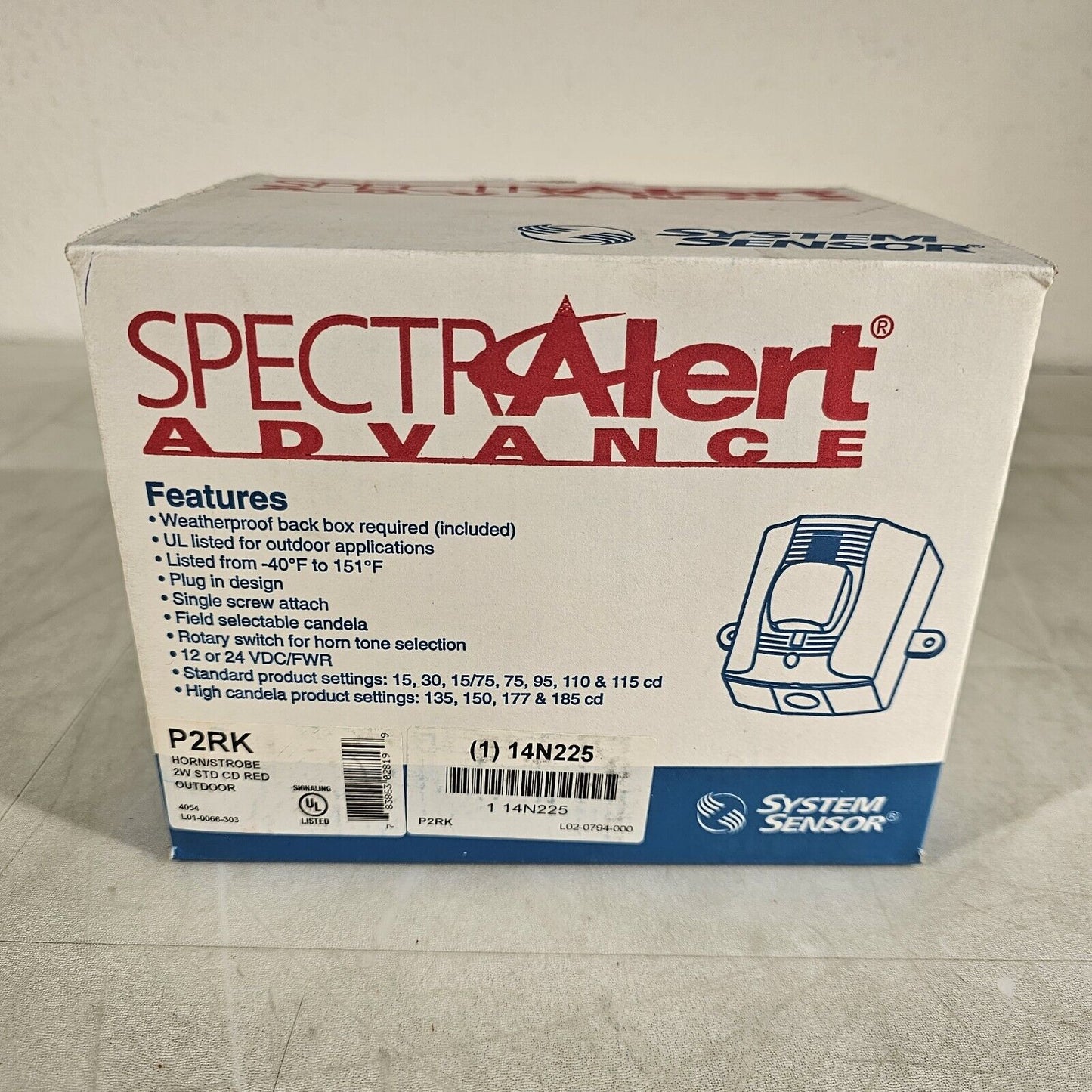 System Sensor SpeactrAlert P2RK Fire Alarm Horn/Strobe 2W Std CD Red Outdoor