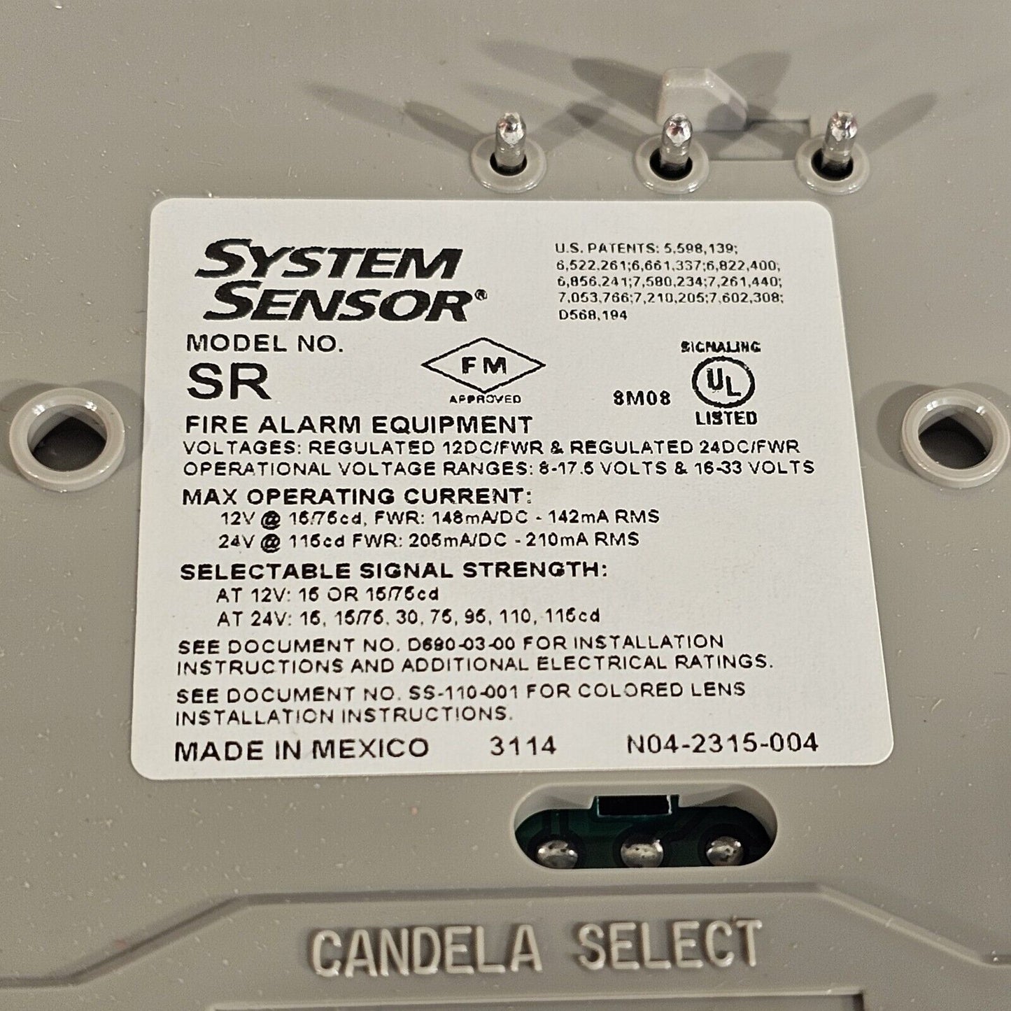 System Sensor SpectrAlert SR Fire Alarm Strobe Wall Red STD Candela Honeywell
