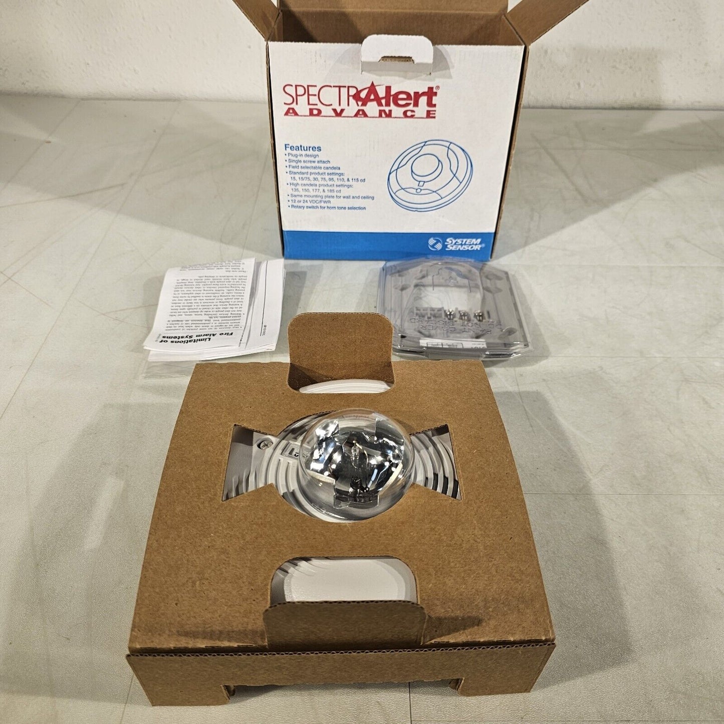 System Sensor PC2W-P Fire Alarm Horn Strobe Ceiling w/ Mounting Plate 2W STD CD