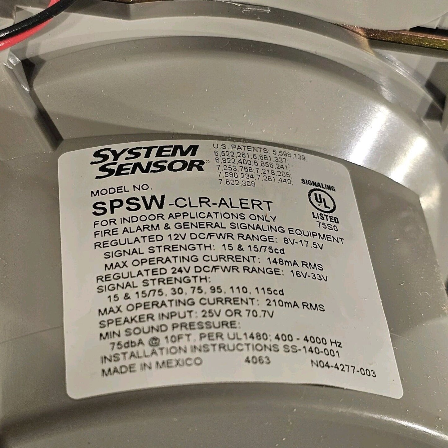 System Sensor SPSW-CLR-ALERT White Wall Speaker Strobe Fire Alarm Honeywell