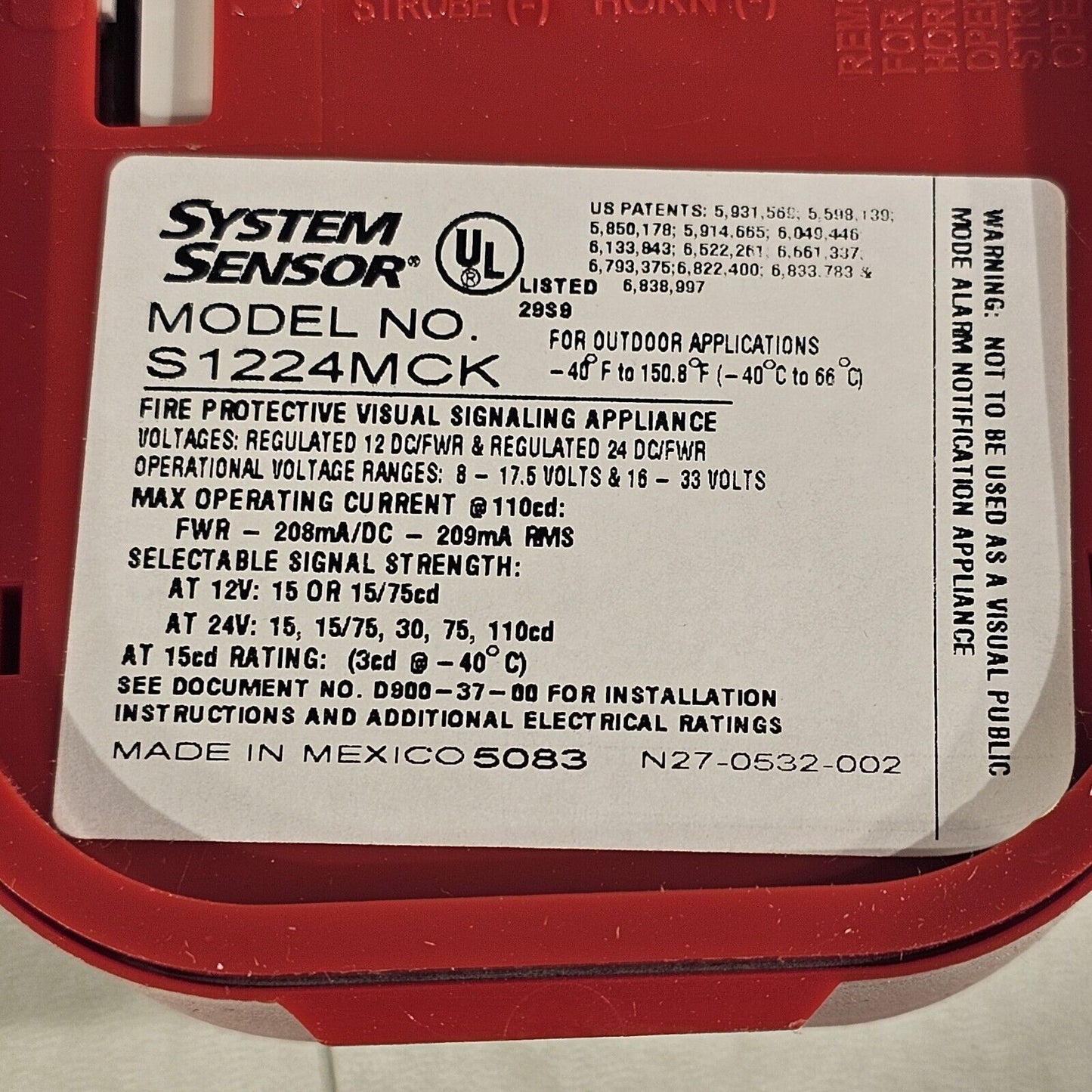 System Sensor SpectrAlert S1224MCK 12V 24V Weatherproof Output Strobe Honeywell
