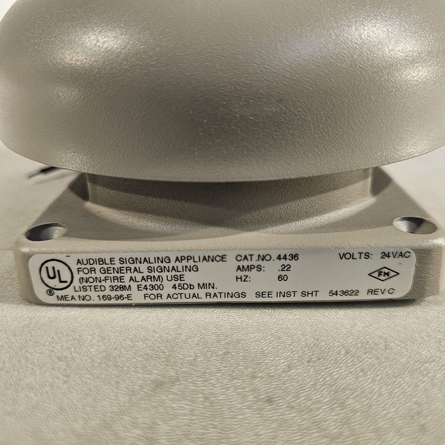 Faraday FOS Vibrating Bell w/ 6" Gong 24 VAC Gray 4436B-6-15-24-60 Vintage Fire