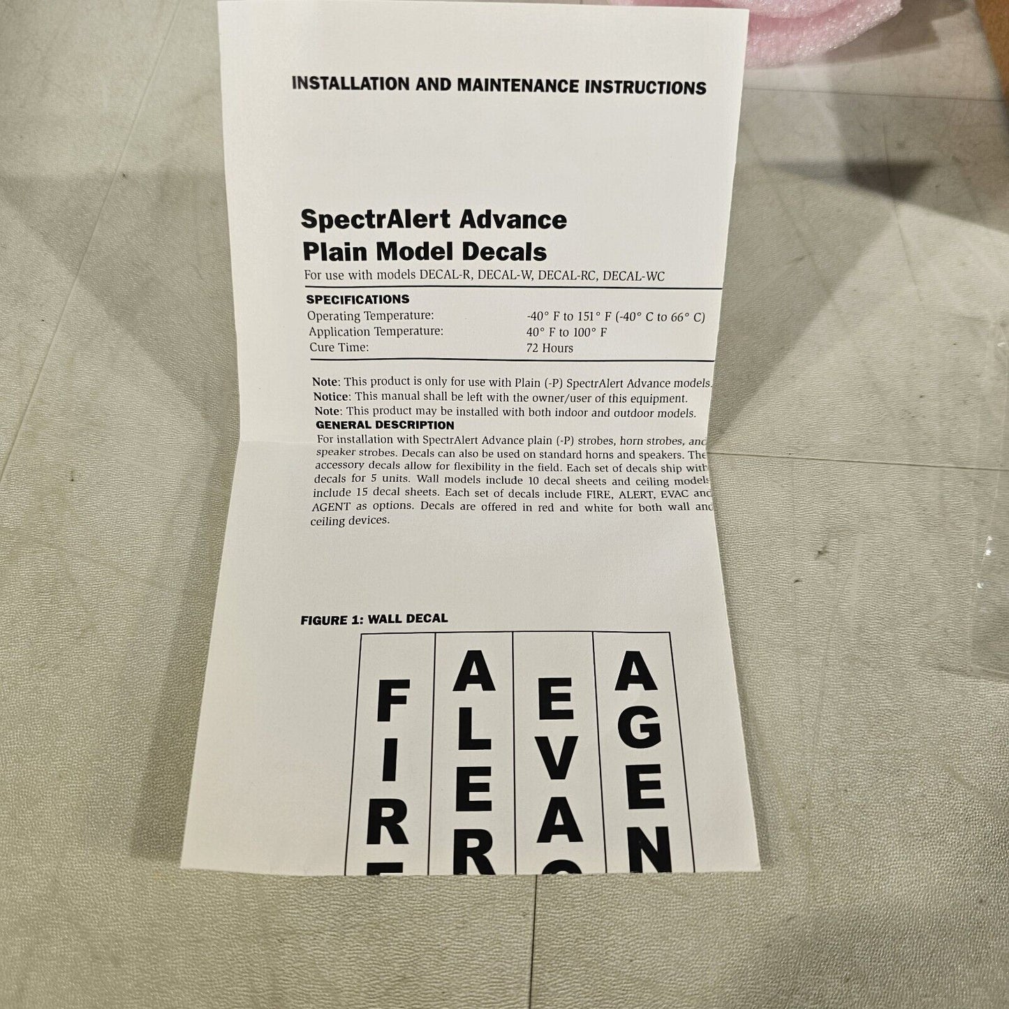 System Sensor DECAL-W White Decals for SpectrAlert Honeywell Fire Alarm