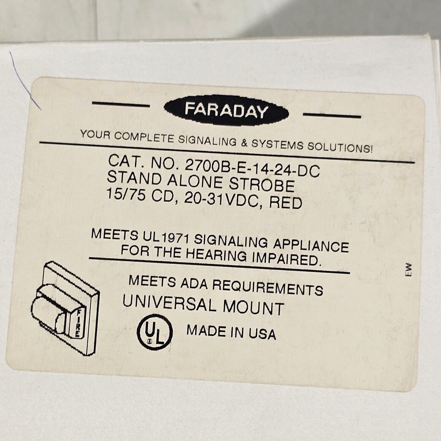 Faraday 2700B-E-14-24-DC Wall-Mount Alarm Strobe 15/75 CD 20-31 VDC RED 544819