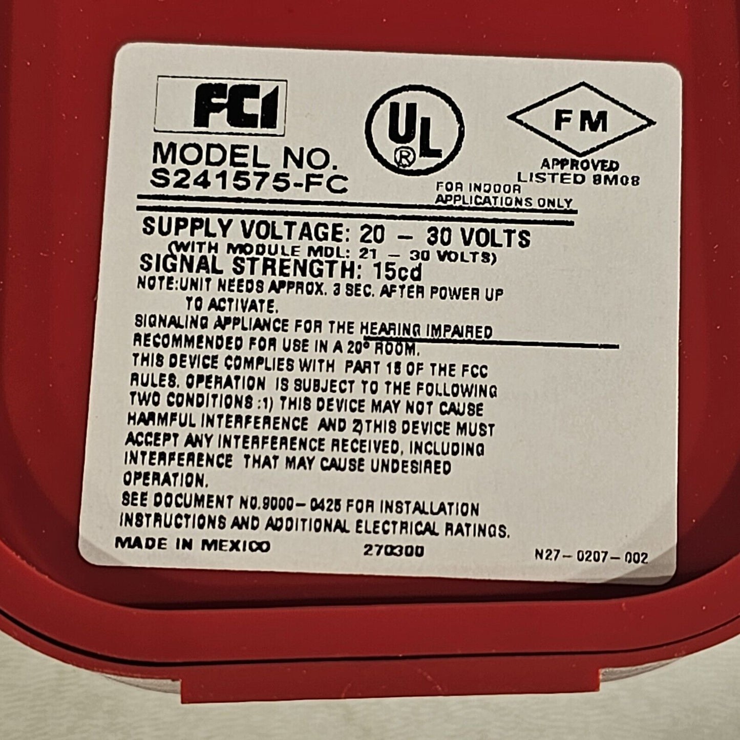 FCI Gamewell Spectralert S241575-FC Strobe 15cd 24V Red Wall Fire Honeywell