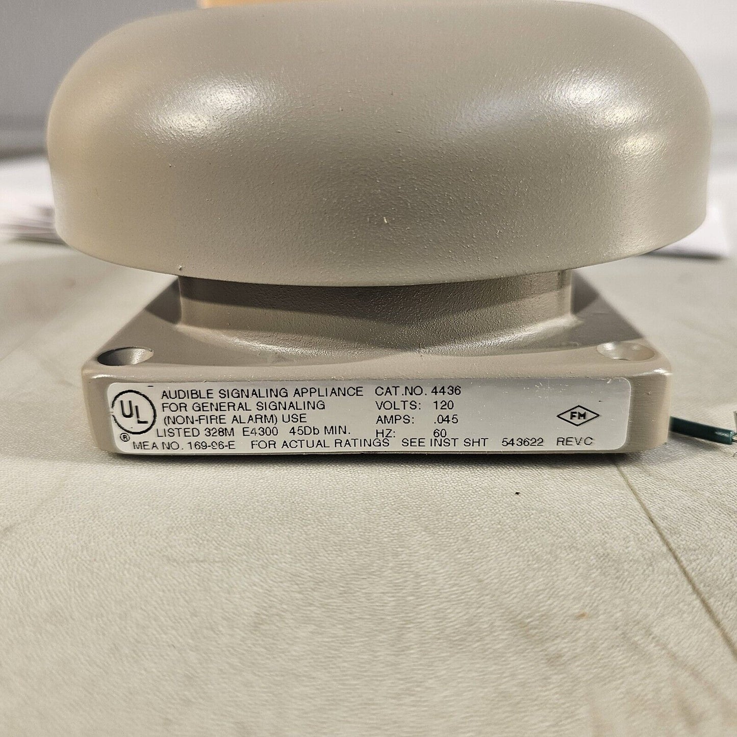 Faraday FOS Vibrating Bell w/ 6" Gong 120VAC Gray 4436B-6-15-120-60 Vintage Fire