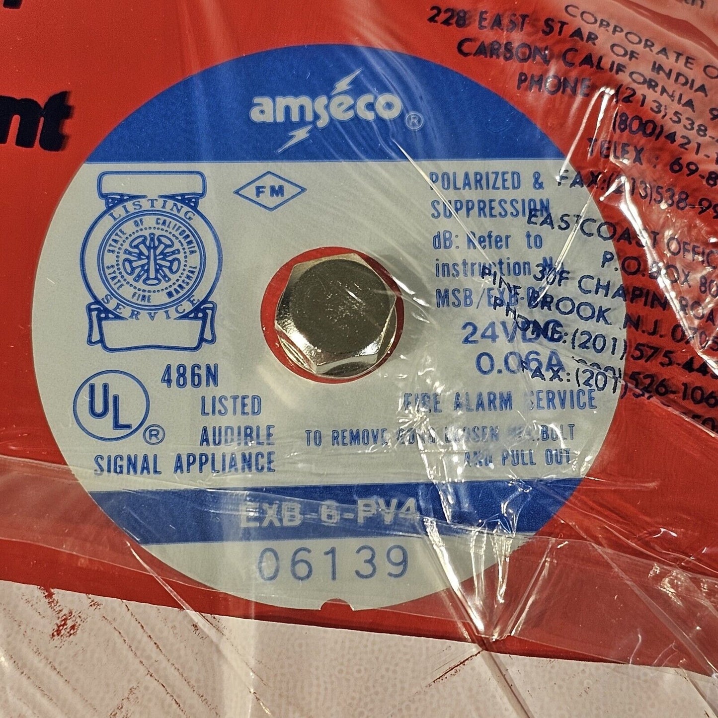 Amseco EXB-6-PV4 Fire Alarm Bell 24VDC 6" Gong 4-Wire w/ Varistor