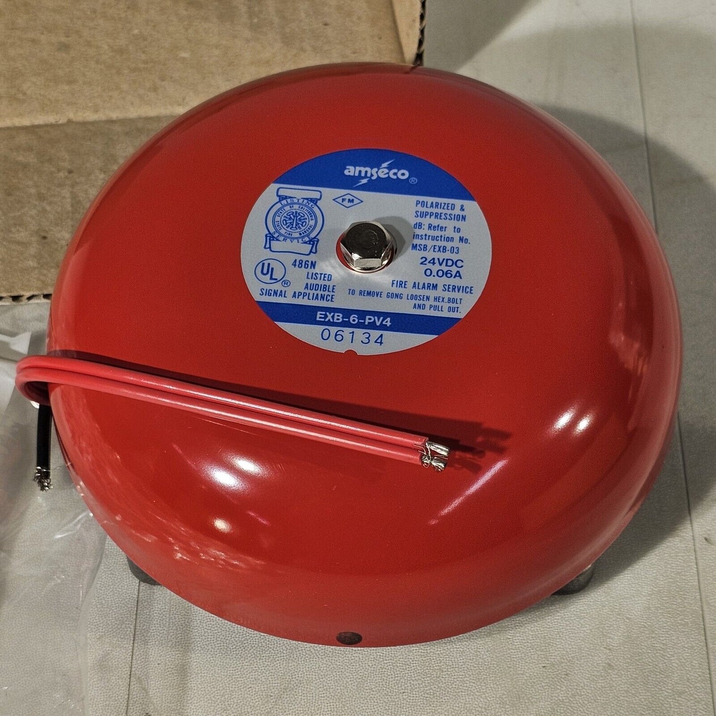 Amseco EXB-6-PV4 Fire Alarm Bell 24VDC 6" Gong 4-Wire w/ Varistor
