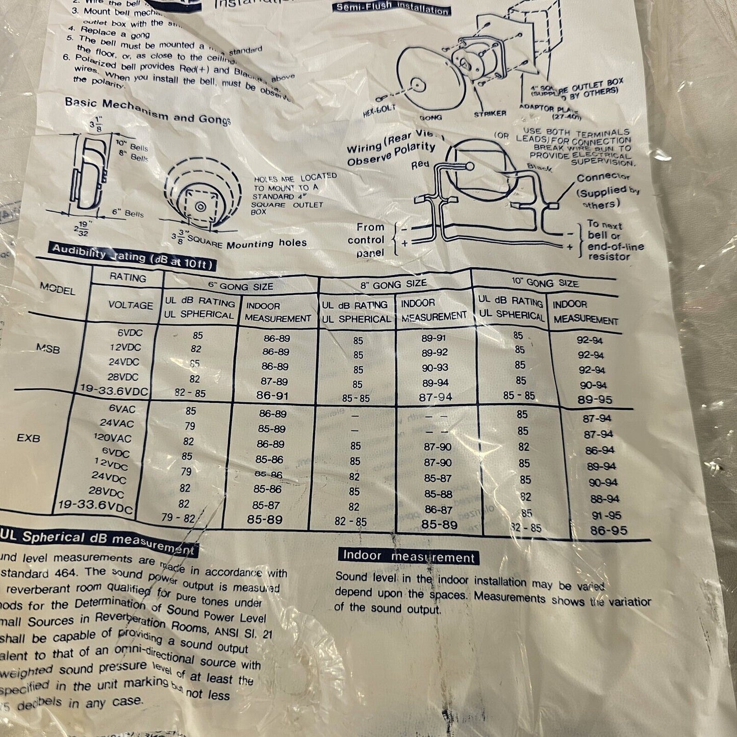 Amseco EXB-6-PV4 Fire Alarm Bell 24VDC 6" Gong 4-Wire w/ Varistor