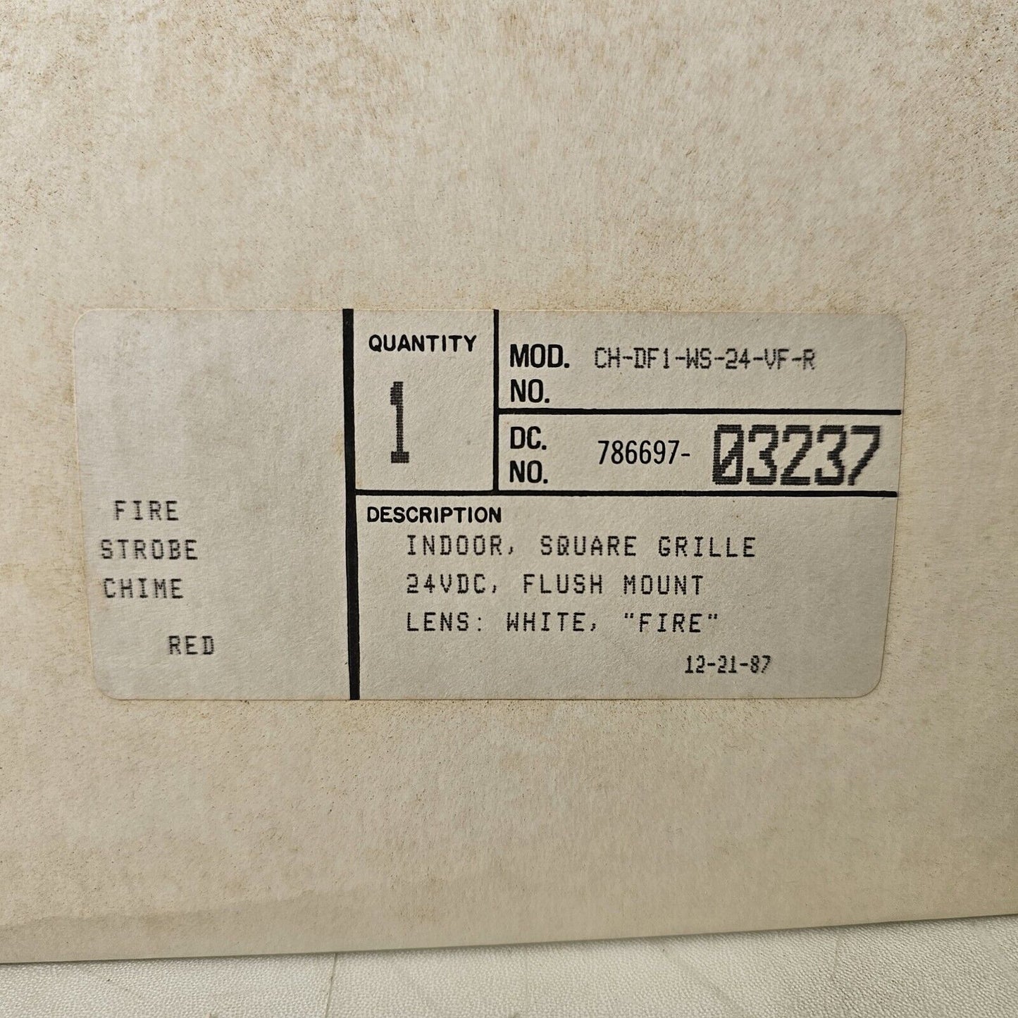Wheelock CH-DF1-WS-24-VF-R Strobe Chime 786697-03237 24VDC Fire Alarm 1980s