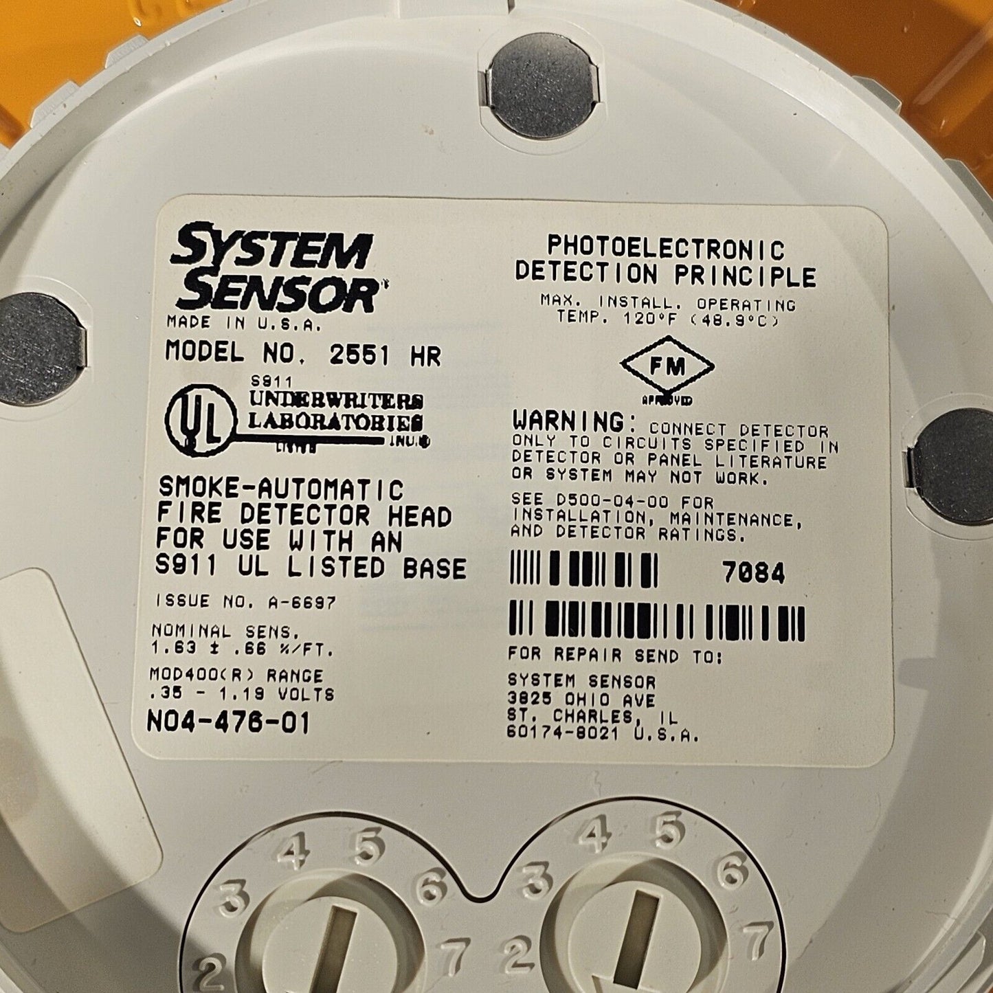 System Sensor 2551HR Photoelectric Smoke Detector for Duct DH500 Honeywell