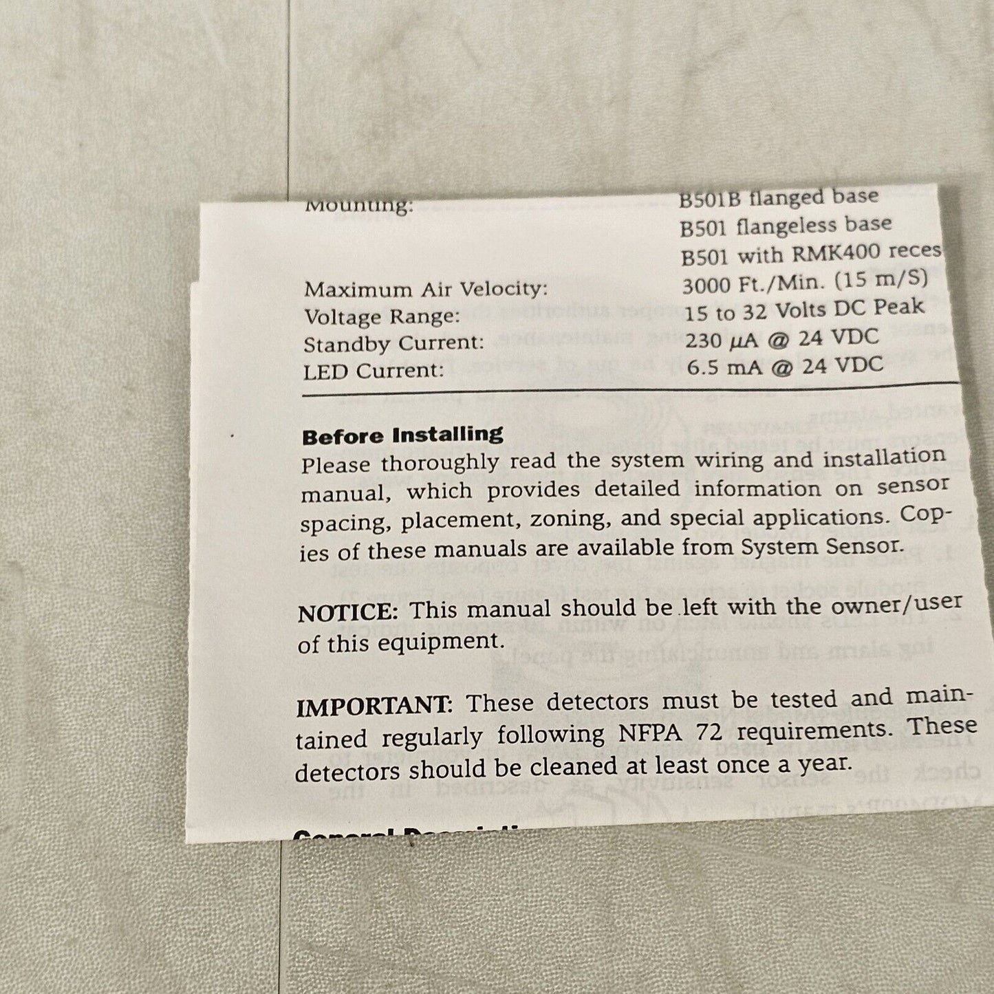 System Sensor 2551HR Photoelectric Smoke Detector for Duct DH500 Honeywell