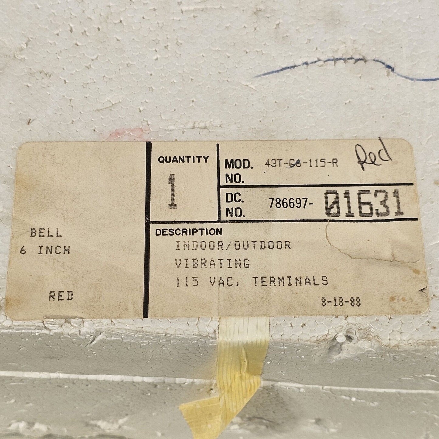 WHEELOCK 43T-G6-115 Fire Alarm Bell Outdoor 115 VAC 6" Red Gong Vintage 1988