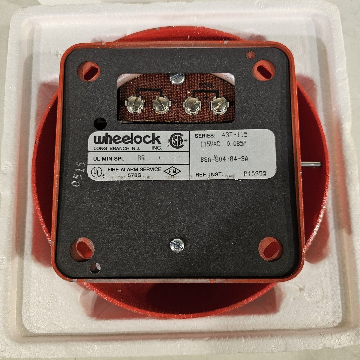 WHEELOCK 43T-G6-115 Fire Alarm Bell Outdoor 115 VAC 6" Red Gong Vintage 1988
