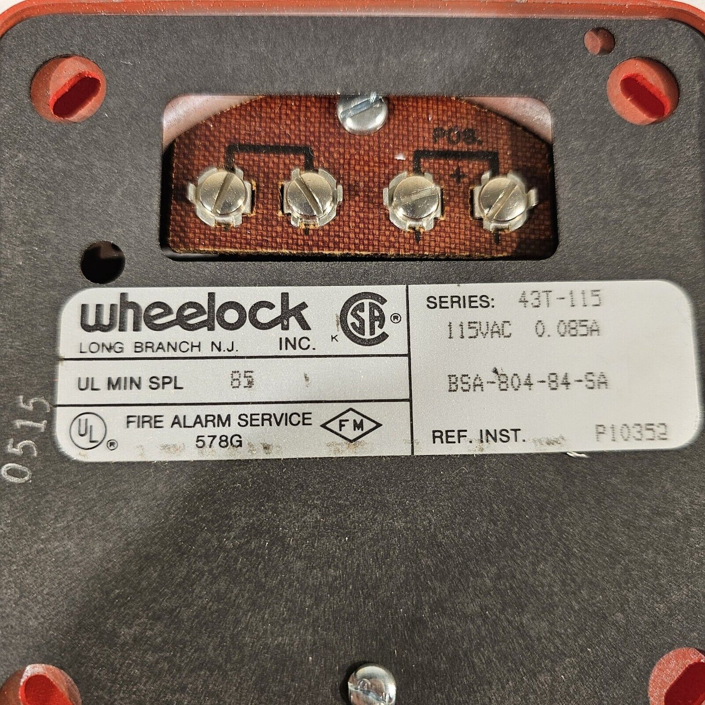 WHEELOCK 43T-G6-115 Fire Alarm Bell Outdoor 115 VAC 6" Red Gong Vintage 1988