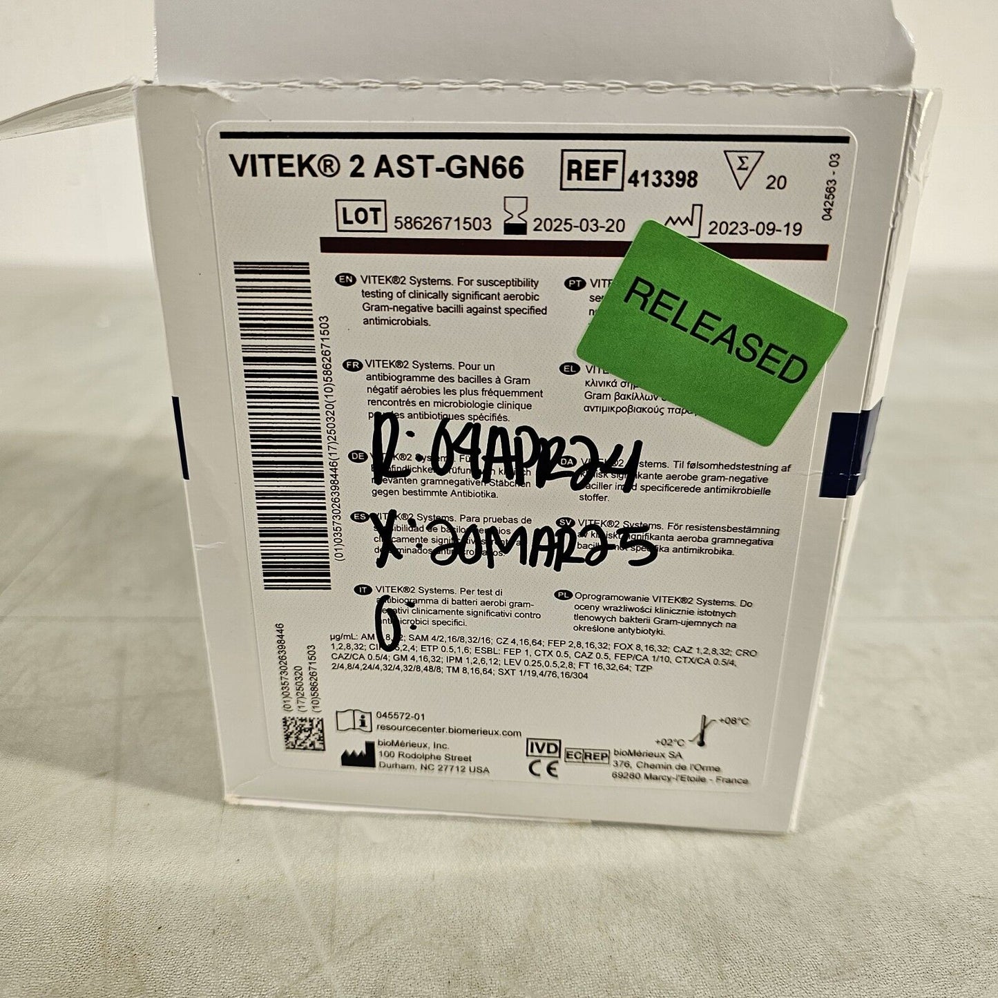 BioMerieux Vitek 2 AST-GN66 Test Kit Reagent Card 413398 - 1 Card