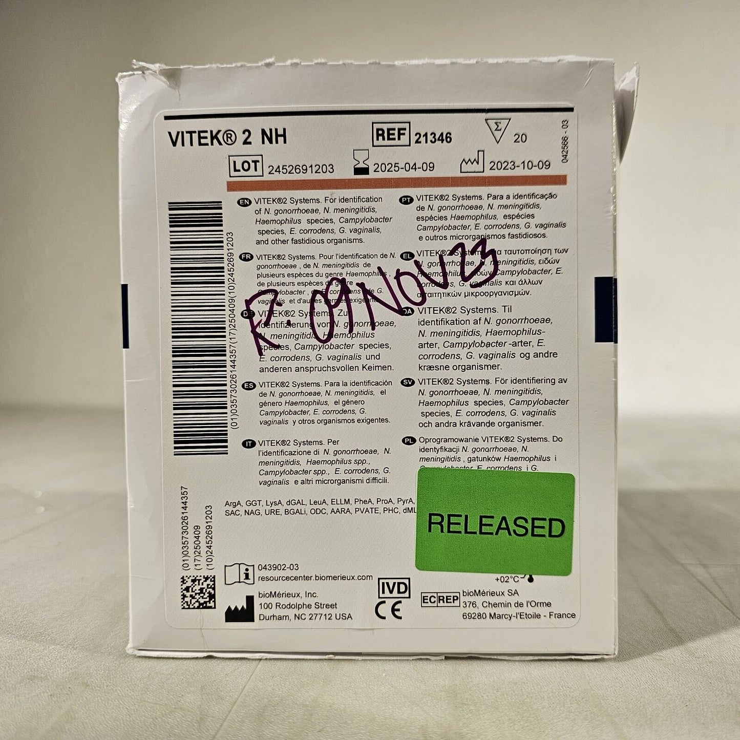 BioMerieux Vitek 2 NH Test Kit Reagent Card 21346 - 1 Card
