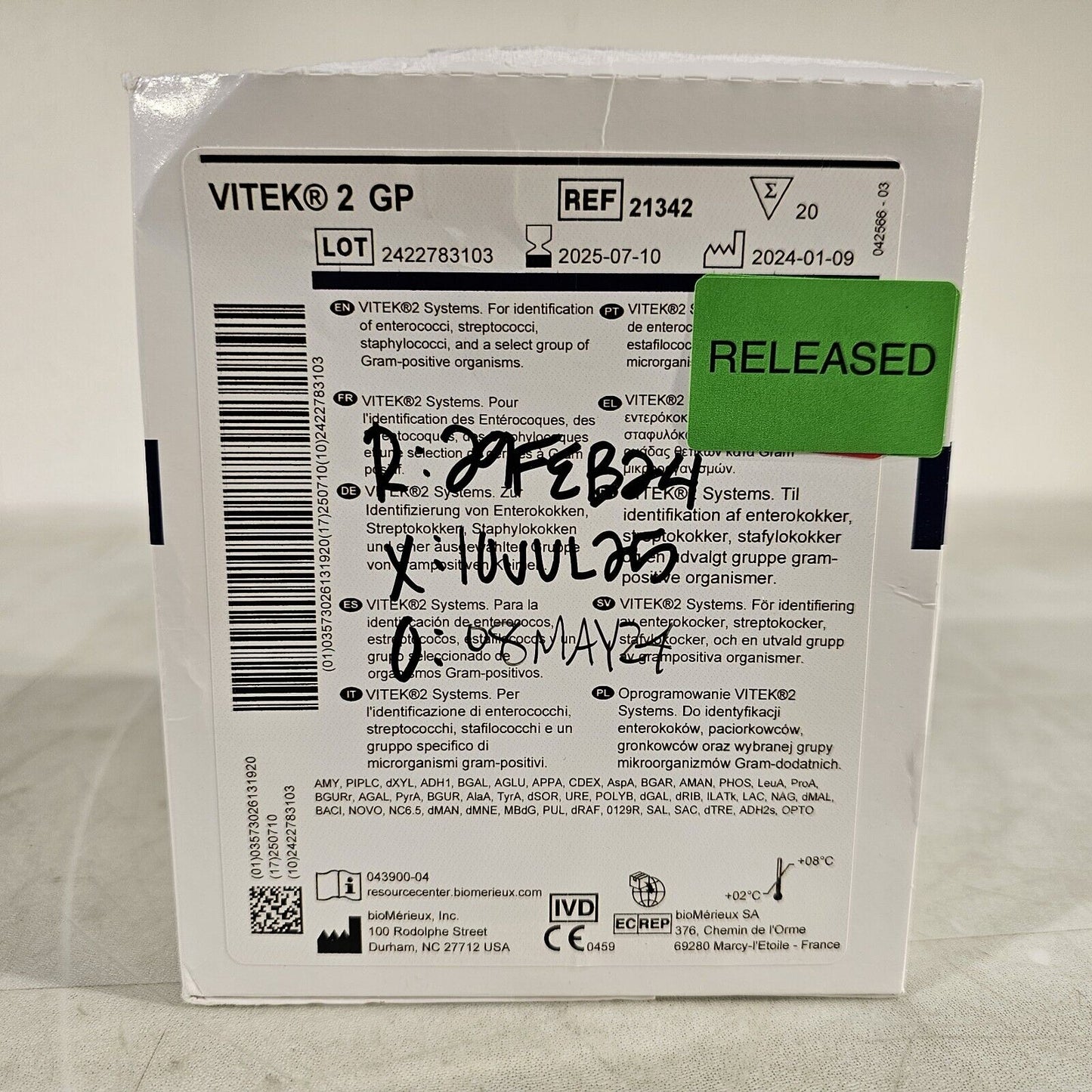 BioMerieux Vitek 2 GP Test Kit Reagent Card 21342 - 1 Card