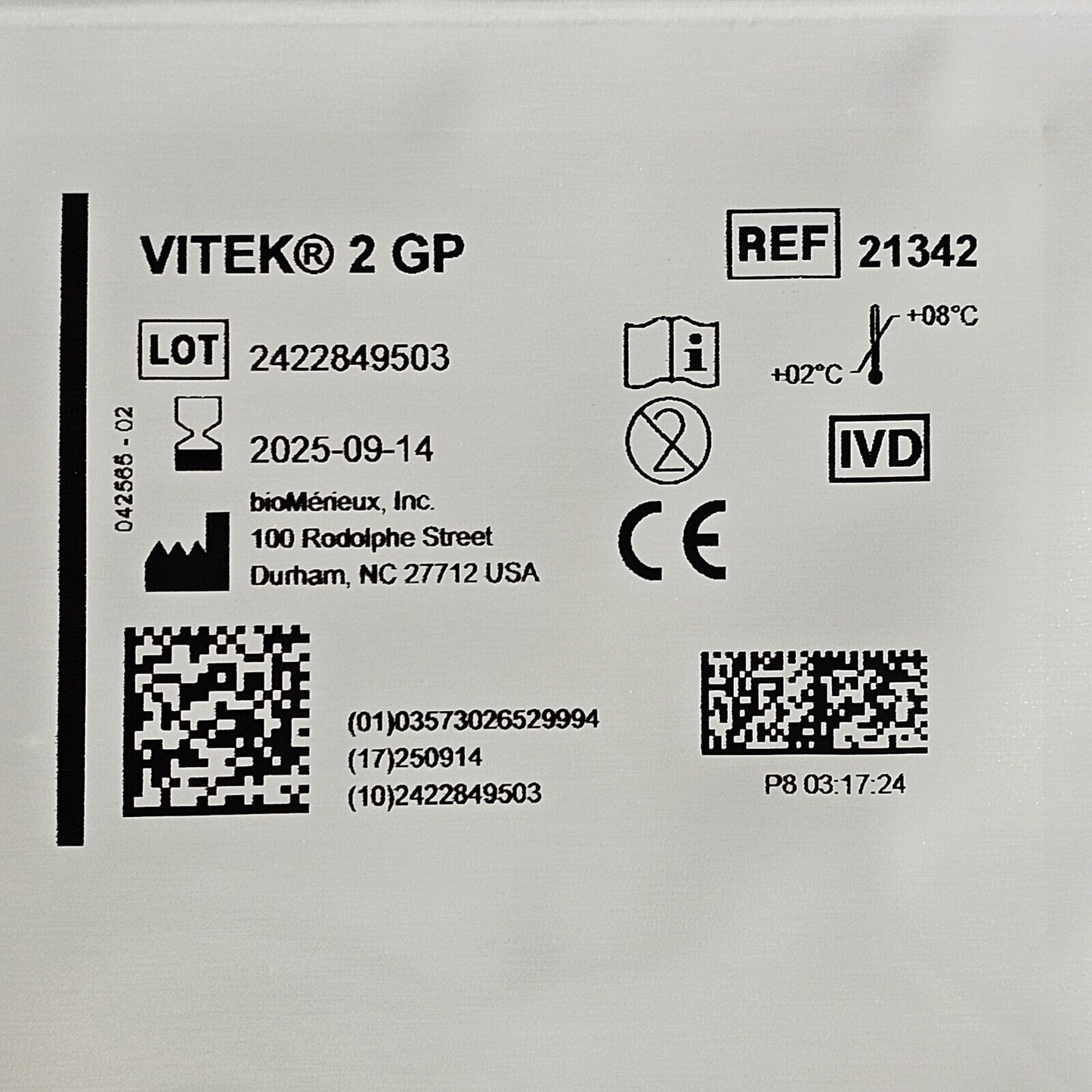BioMerieux Vitek 2 GP Test Kit Reagent Card 21342 - 1 Card