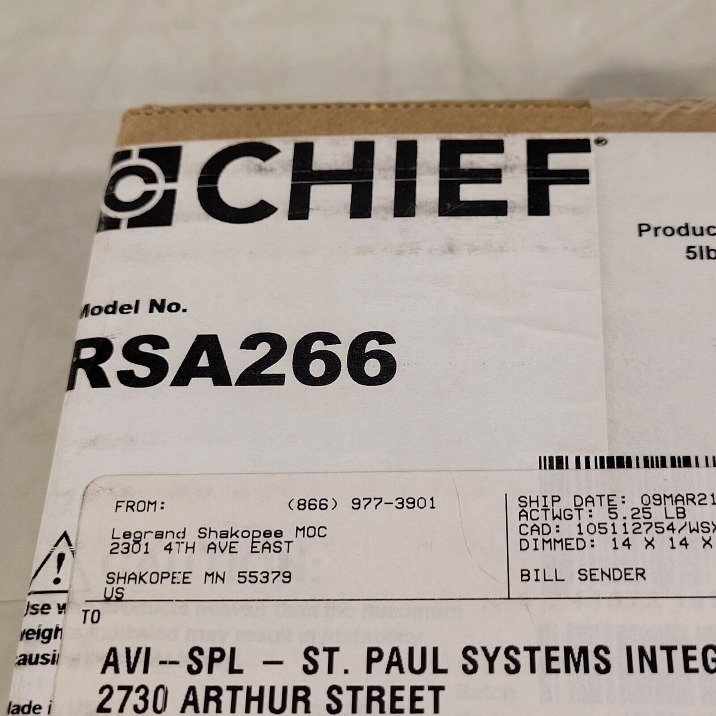 Chief RDA266 Mini Custom RPA Projector Mount with SSB266 Interface Bracket