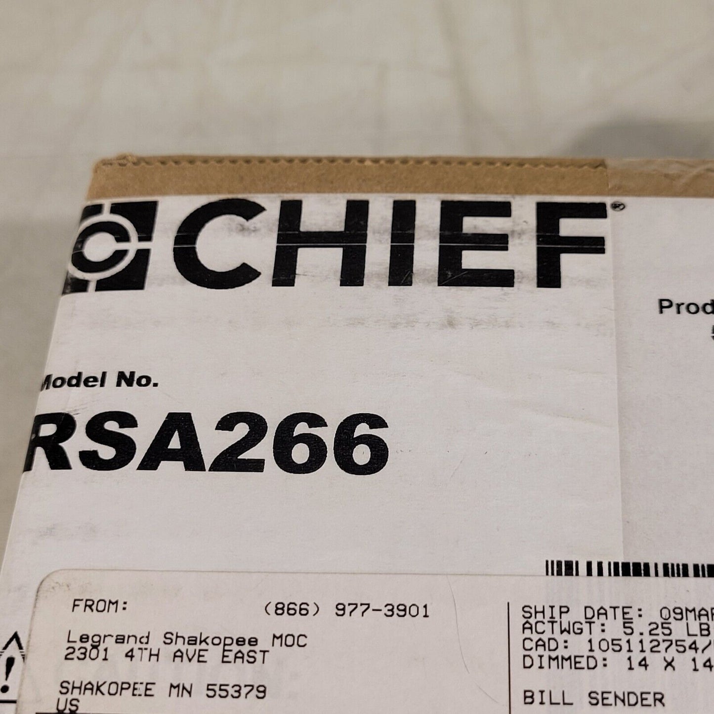 Chief RDA266 Mini Custom RPA Projector Mount with SSB266 Interface Bracket