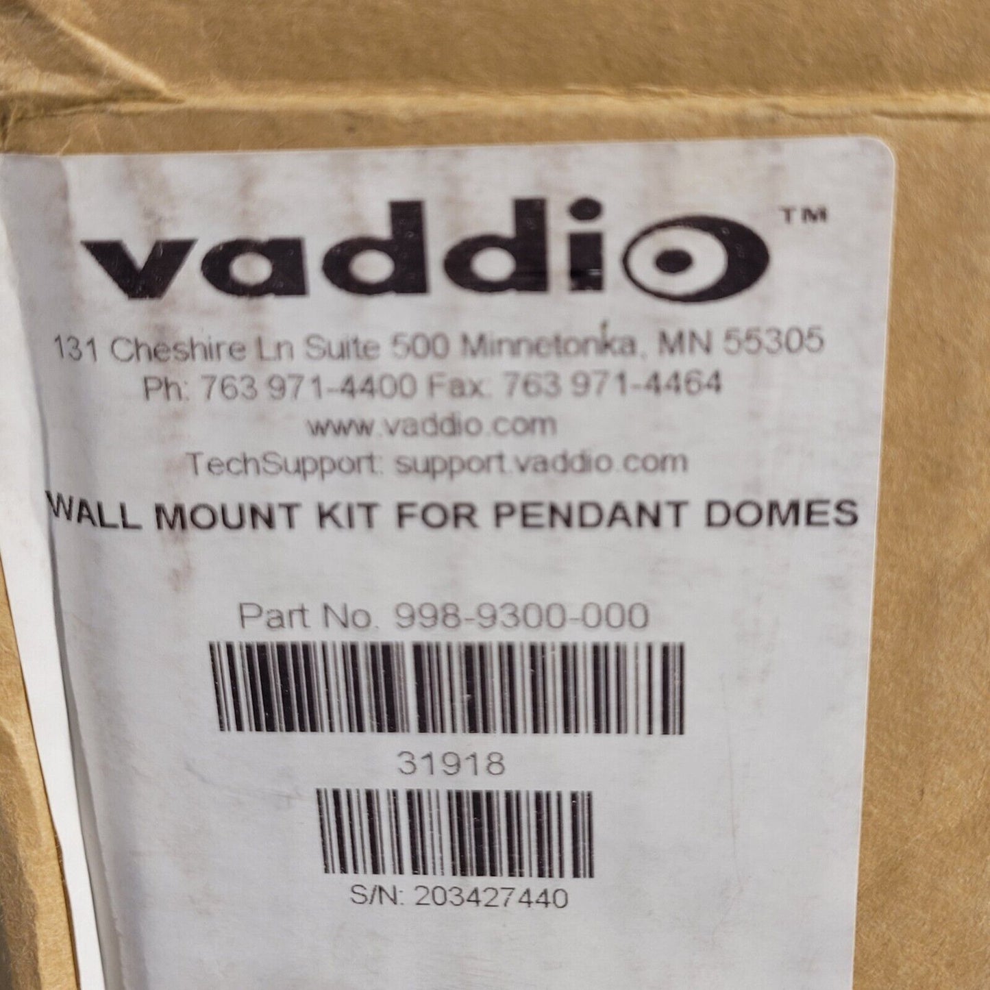 Vaddio 998-9300-000 Wall Mounting Kit for Indoor and Outdoor Pendant Domes