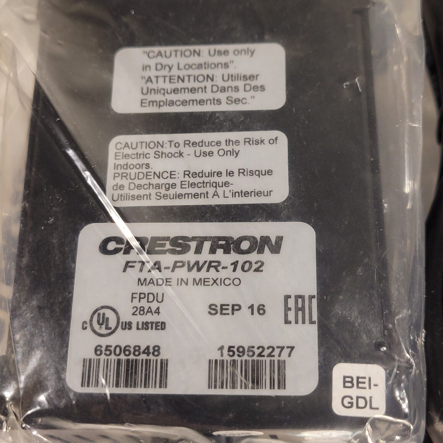 Crestron FTA-PWR-102 FlipTop AC Power Outlet Module Dual NEMA5 Type B 6506848