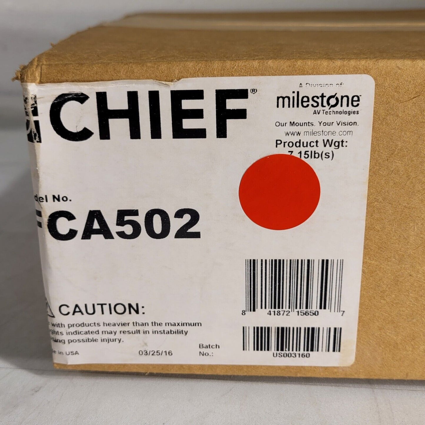 Chief FCA502 FUSION 8" Upper VC Shelf Adjustable Hight