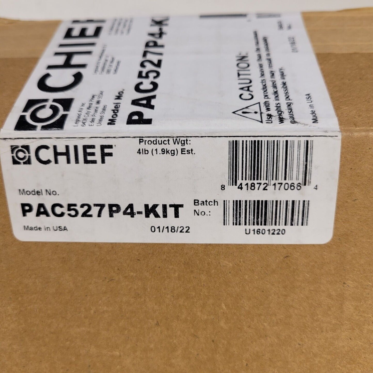 Chief PAC527P4-KIT 4 Plug In-Wall Retro Power Kit