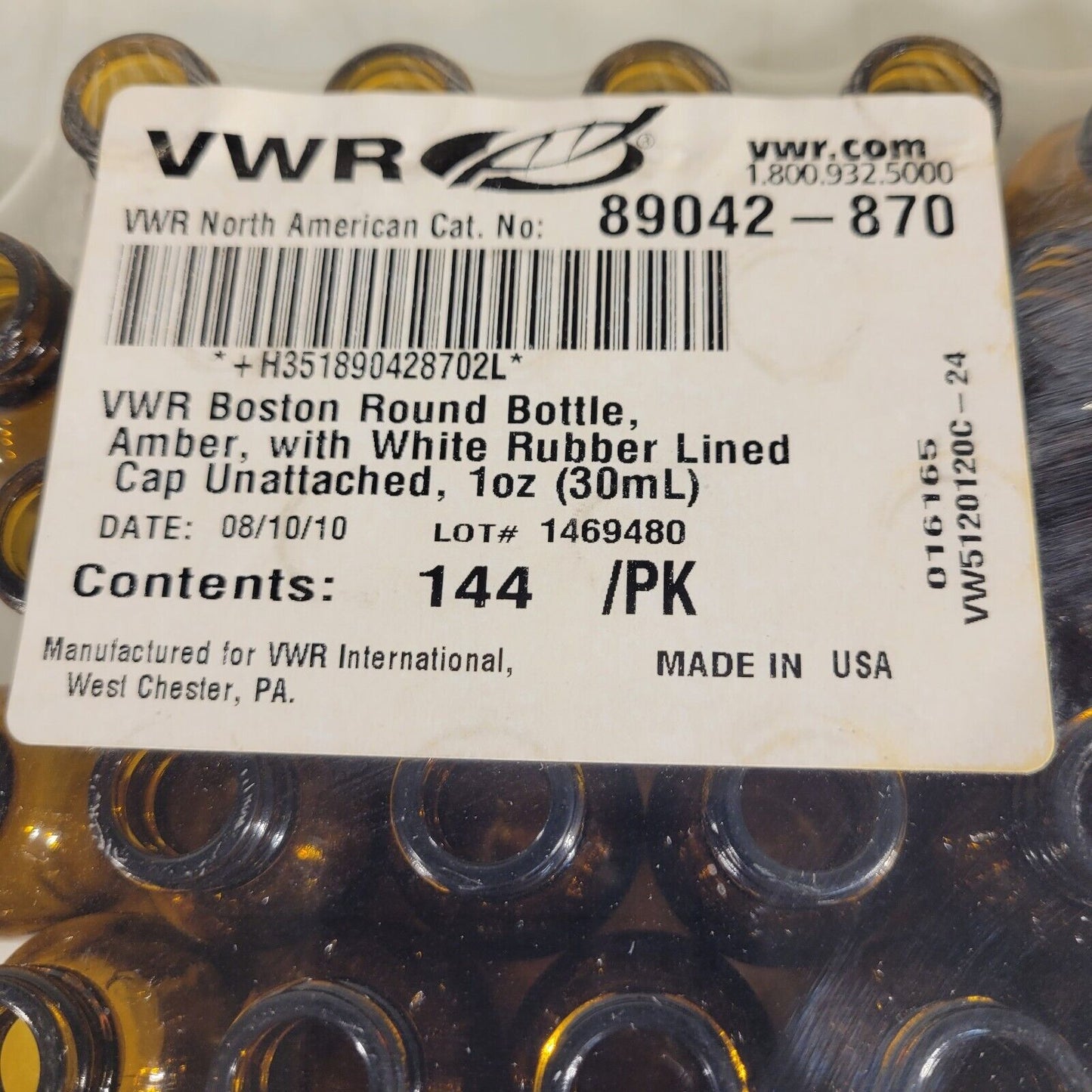 Pack Of 144 VWR 89042-870 1oz Boston Round Bottle Amber Glass 1 Dram