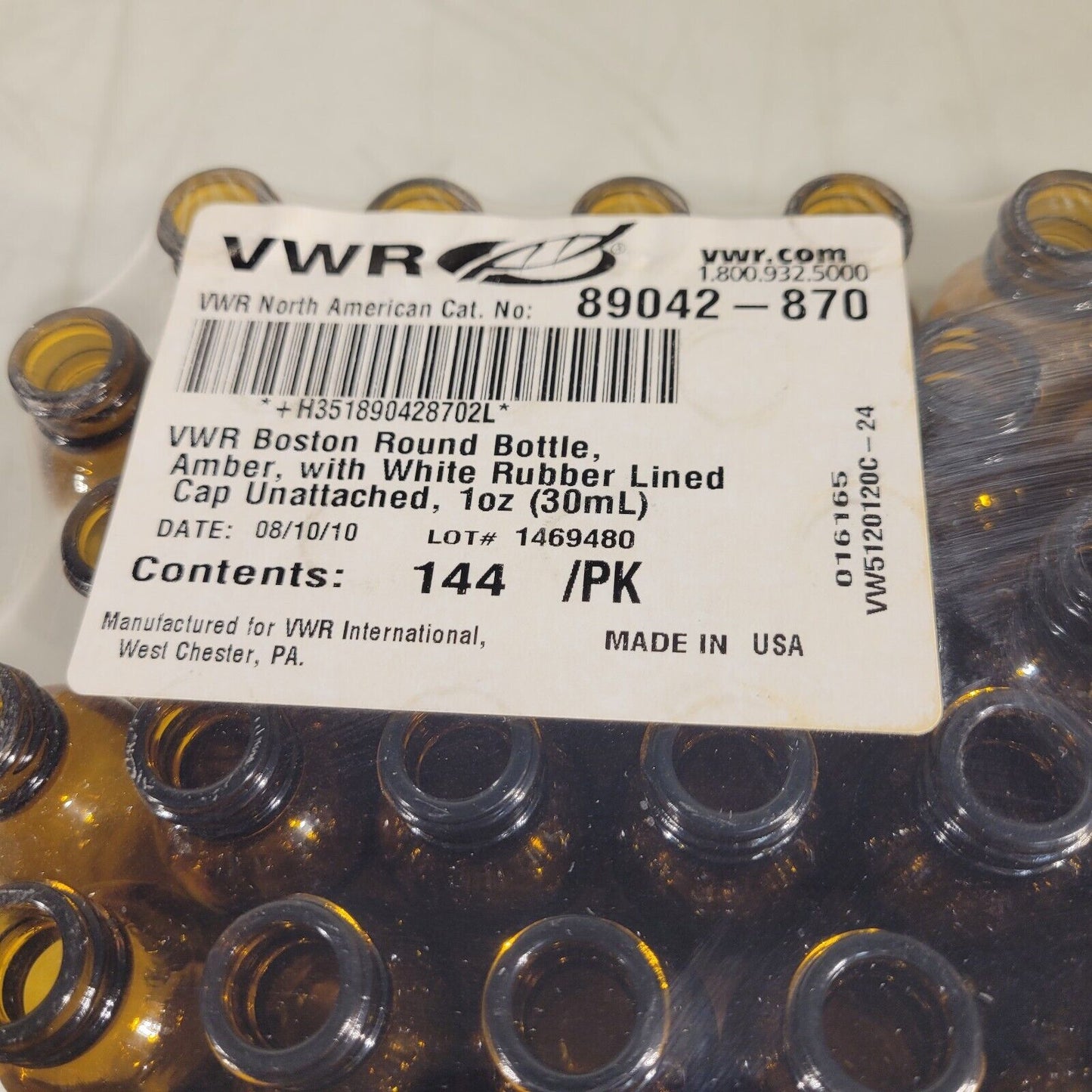 Pack Of 144 VWR 89042-870 1oz Boston Round Bottle Amber Glass 1 Dram