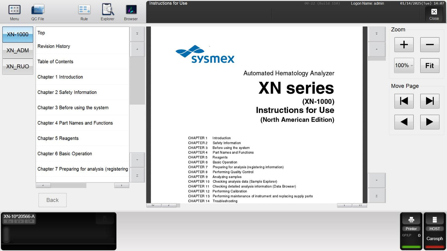 Sysmex XN-1000 XN-10 Automated Hematology Analyzer w/ Software Flow Cytometer
