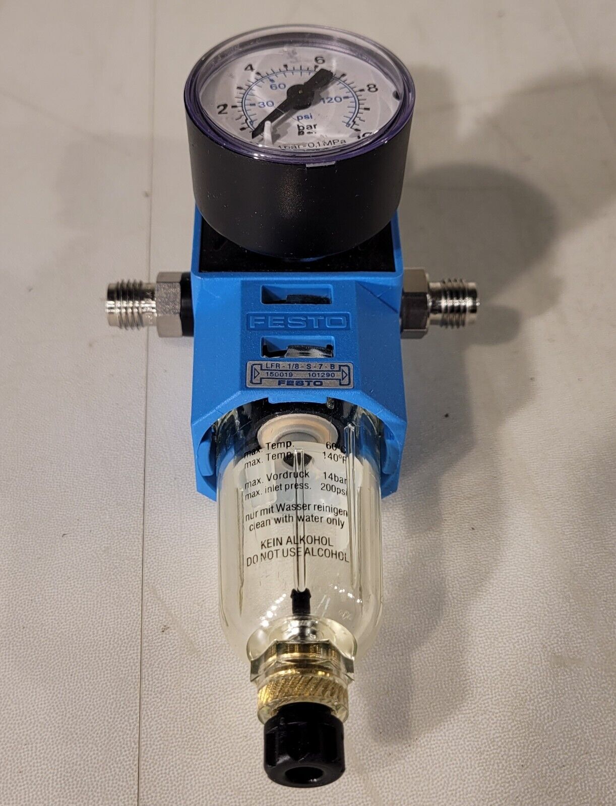Festo LFR-1/8-S-7-B Filter Regulator 10 Bar Gauge Max 200psi Max Temp 140F