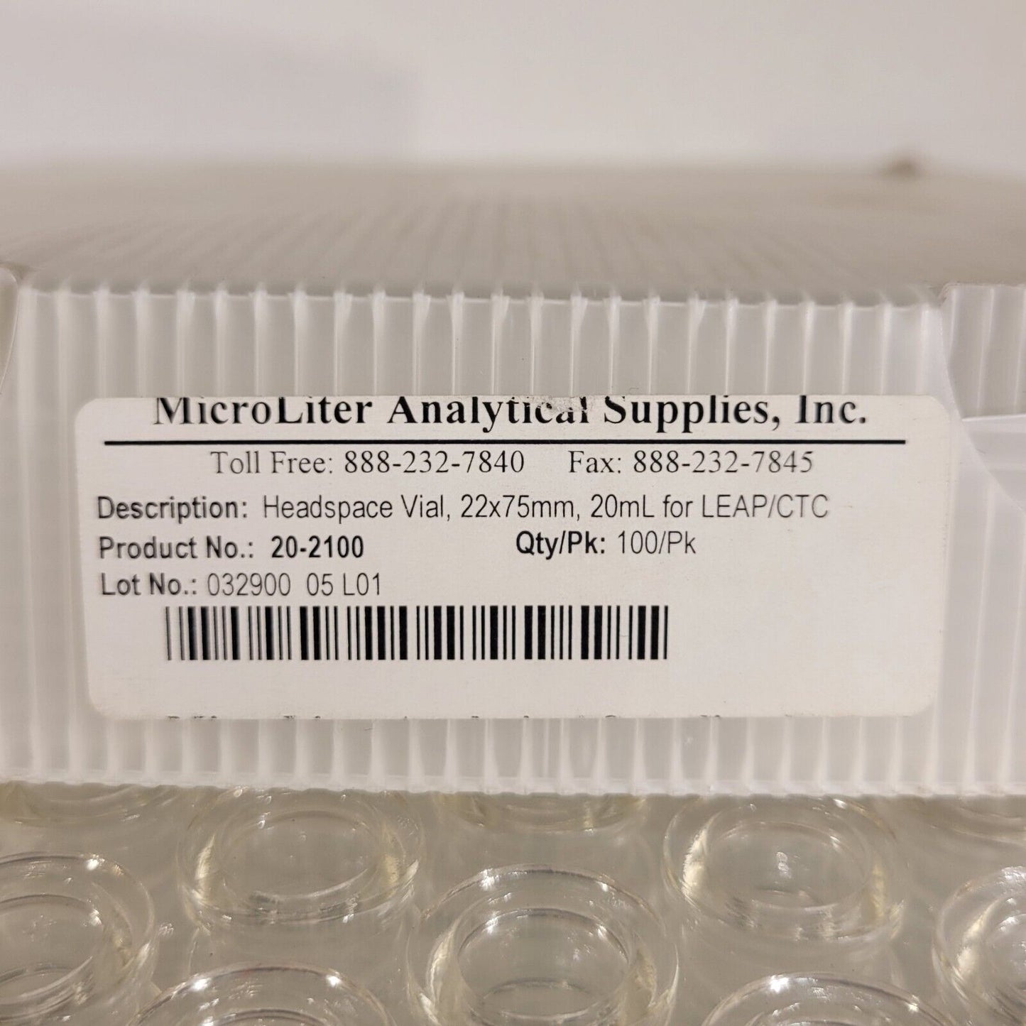 MicroLiter Analytical 20-2100 Head Space Crimp Top Vial 20ml 22x75mm Pack Of 100