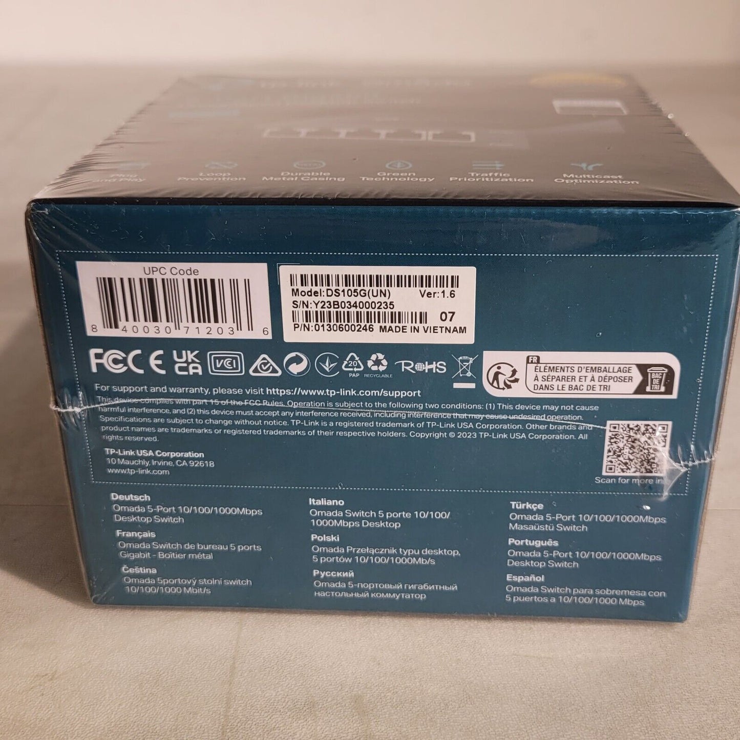 TP-Link DS105G Omada 5-Port Gigabit Unmanaged Desktop Switch 0130600246