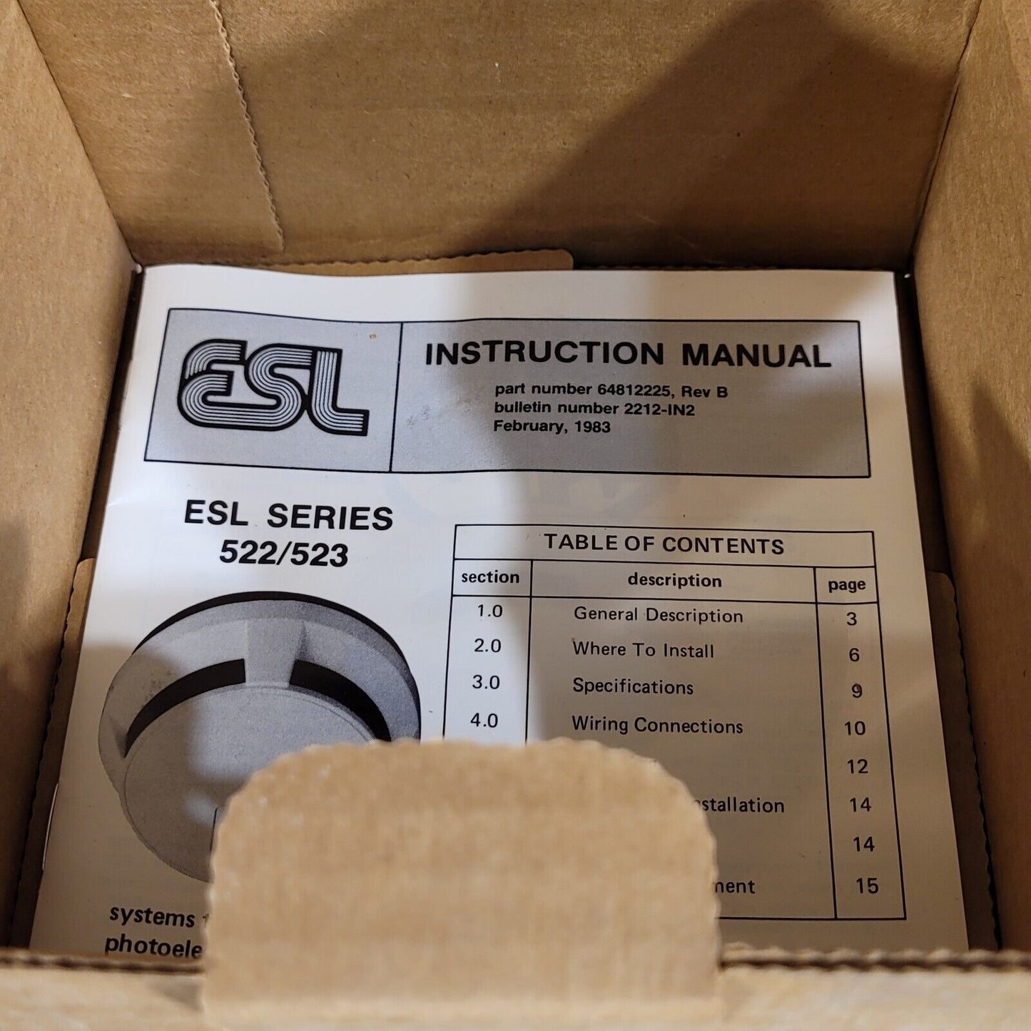 ESL Edwards 522CS Photoelectronic Smoke Detector 24VDC With Connector