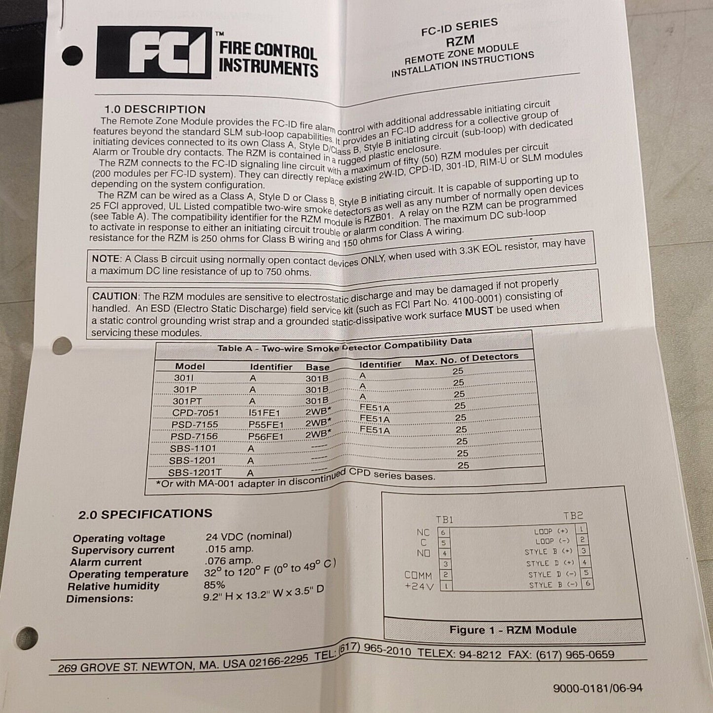 FCI RSM 1100-0966 Remote Signaling Module FC-ID Communications Loop