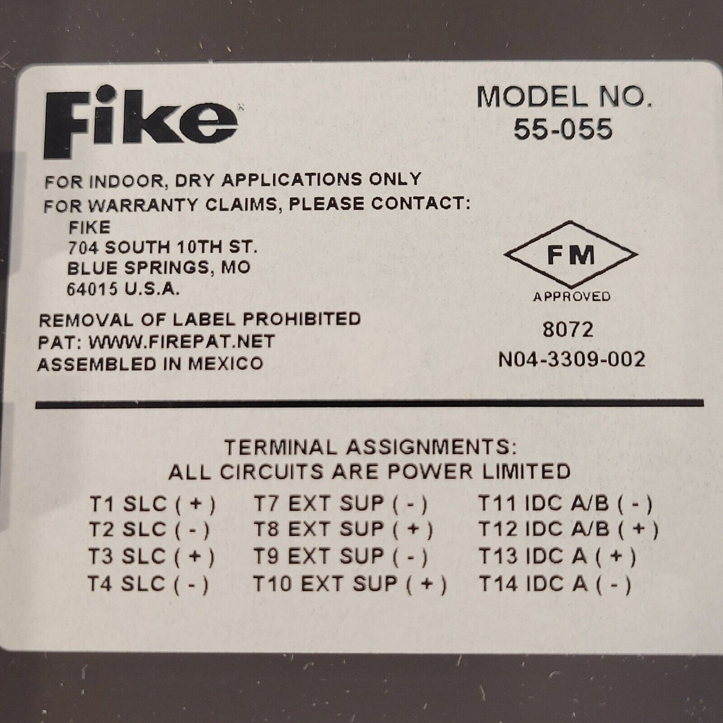 Fike 55-055 Conventional Zone For Indoor Dry Applications Bright White