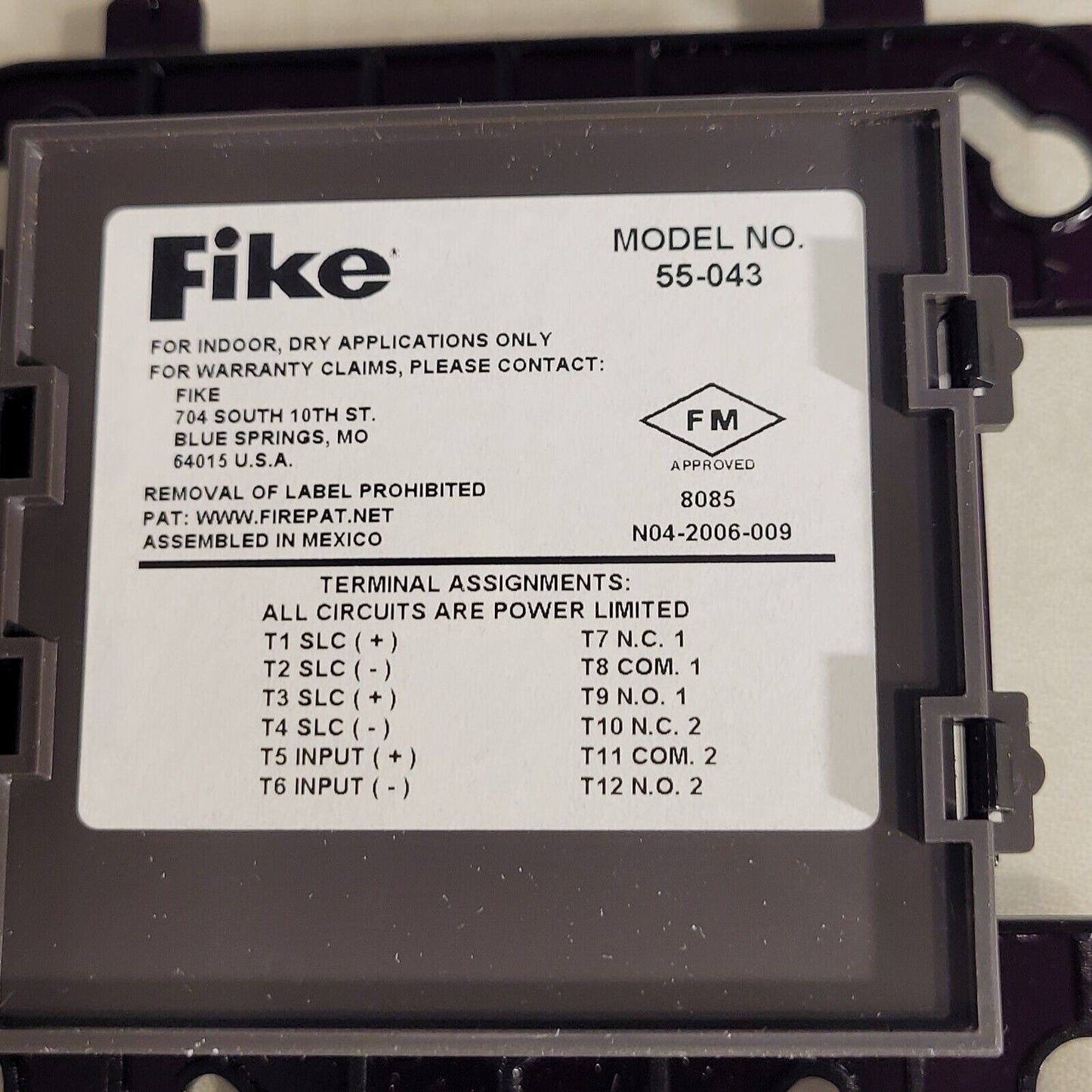 Fike 55-043 Relay Module Non-isolator LED Satus Indicator Bright White Plate