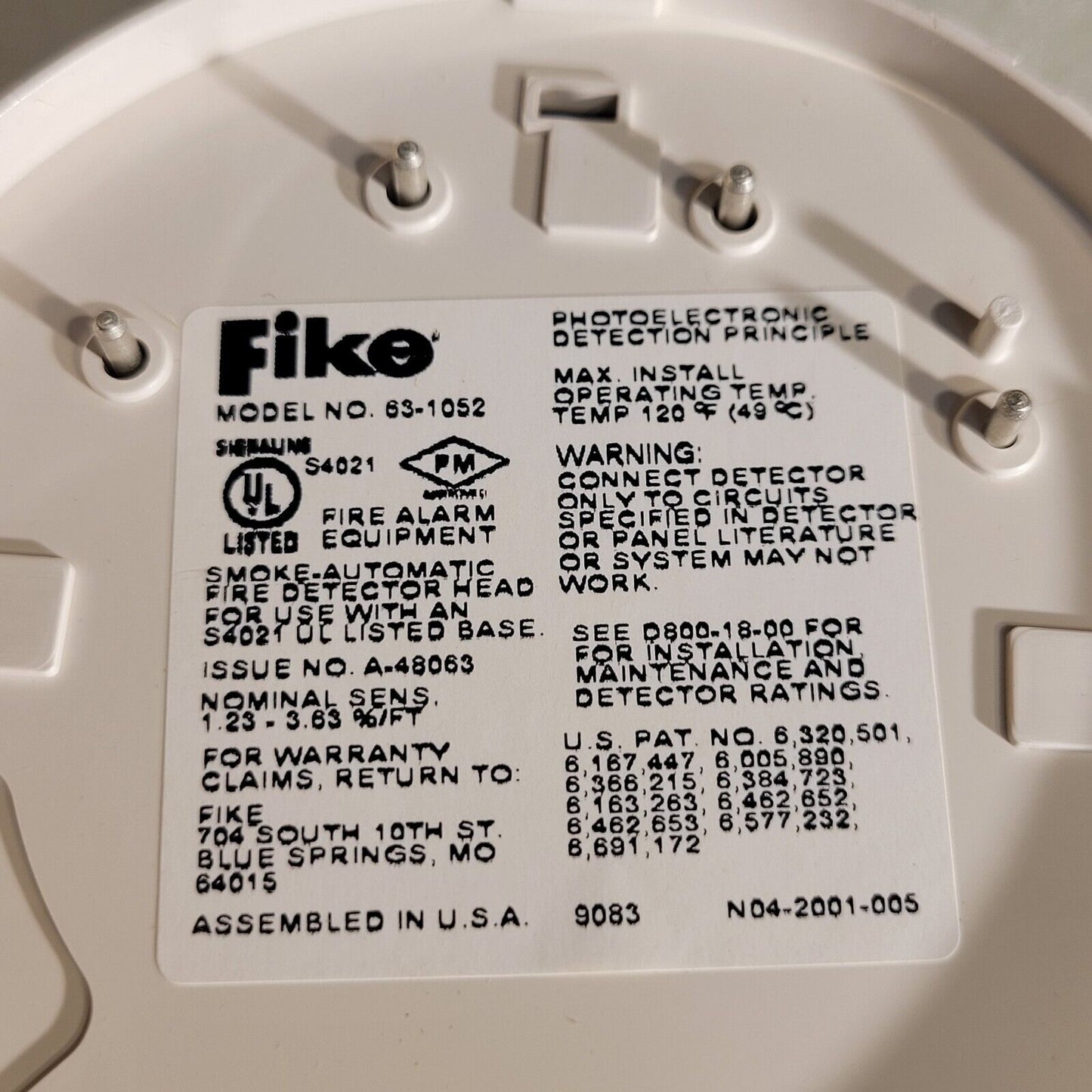Fike 63-1052 Intelligent Photo Photoelectric Smoke Detector