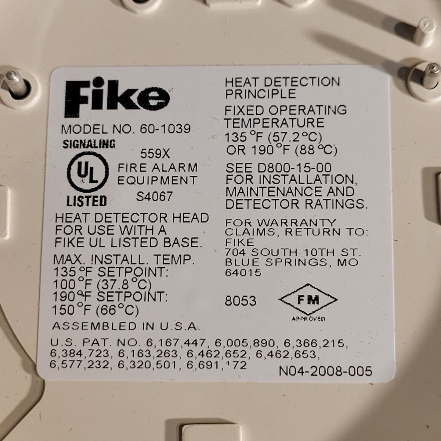 Fike 60-1039 Intelligent Heat Detector 78386024443
