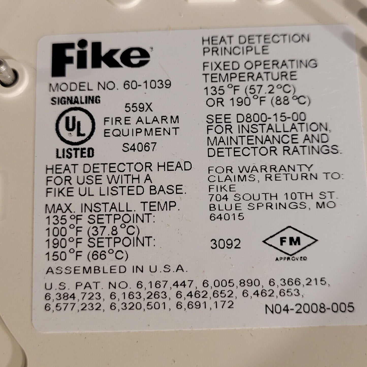 Fike 60-1039 Intelligent Heat Detector 78386024443
