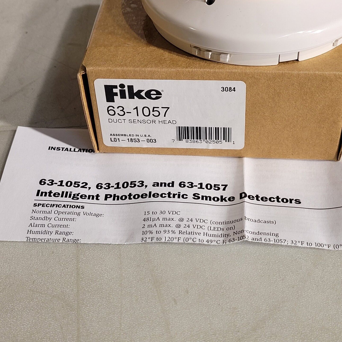 Fike 63-1057 Duct Sensor Head Intelligent Photoelectric Smoke Detector
