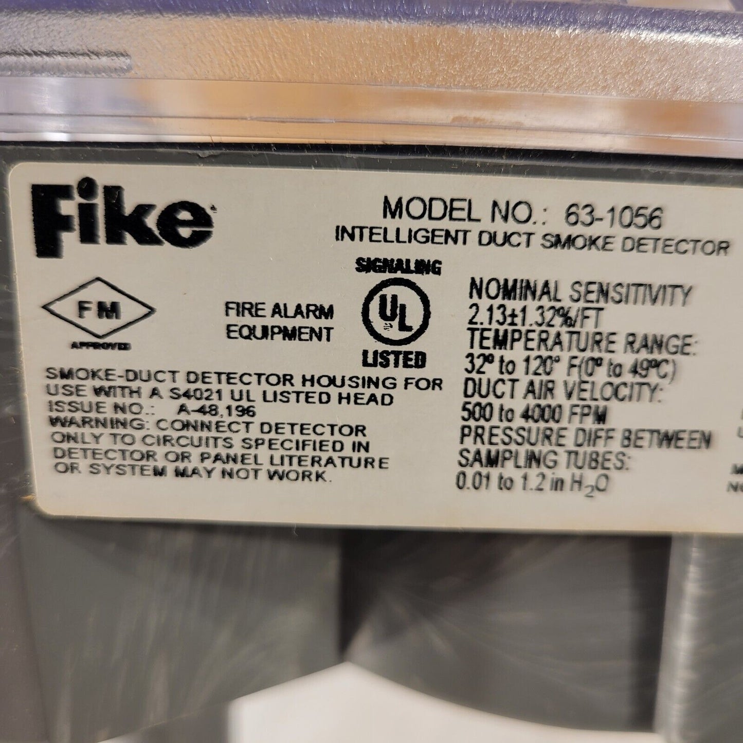 Fike 63-1056 Intelligent Photoelectric Duct Smoke Detector Housing 783863024740