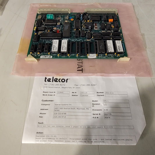 Telecor CPU-1 Rev 2 Plug In Module XL Compatible File T2A73 Control Board